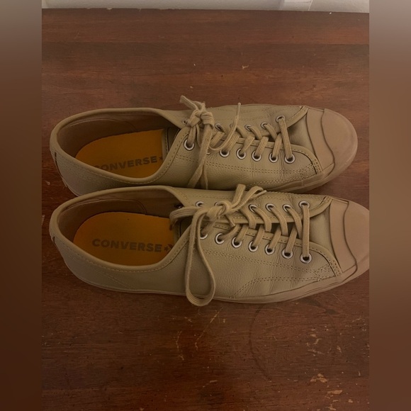 CONVERSE JACK PURCELL LOW TOP LEATHER SNEAKERS  tan color size 10.5 men’s - Picture 5 of 9